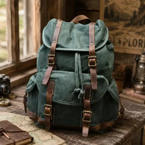 Balo vải canvas phủ sáp, balo thủ công, balo đi học, balo đựng laptop cho nam, balo du lịch cỡ lớn, quà tặng Giáng sinh, quà sinh nhật tặng bố