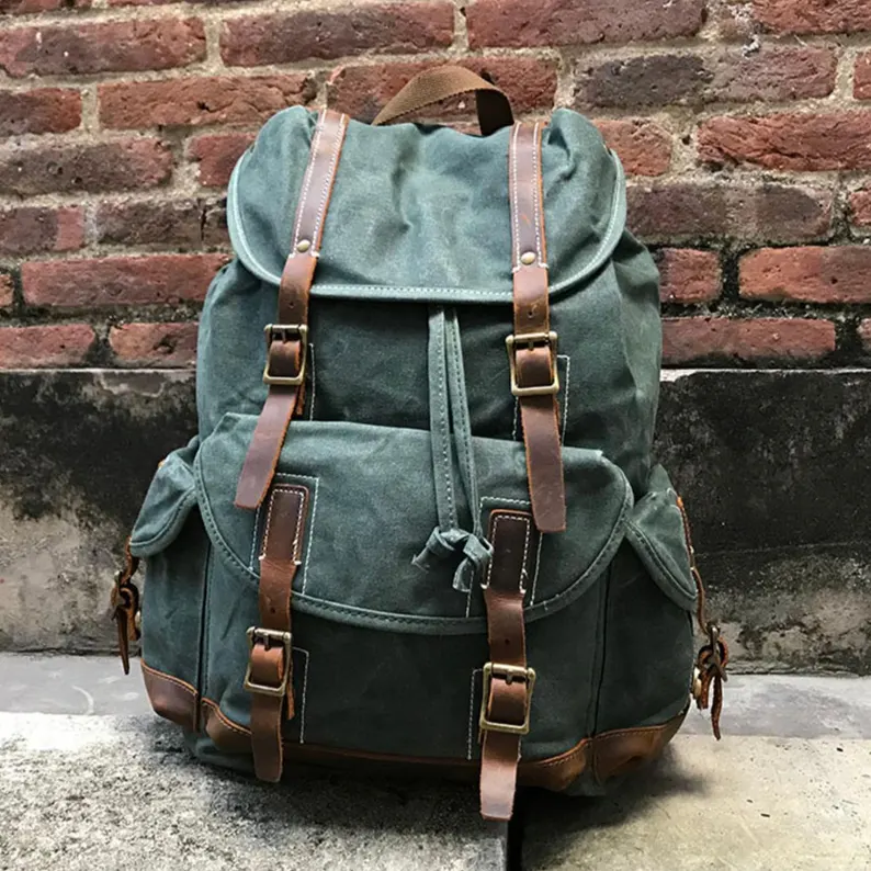 Balo vải canvas phủ sáp, balo thủ công, balo đi học, balo đựng laptop cho nam, balo du lịch cỡ lớn, quà tặng Giáng sinh, quà sinh nhật tặng bố