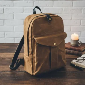 Ba lô vải bạt phủ sáp kiểu cổ điển, ba lô du lịch, túi vải bố unisex thông dụng cho công sở, leo núi, đi học, chi tiết da bền chắc, quà tặng cho phái nữ.